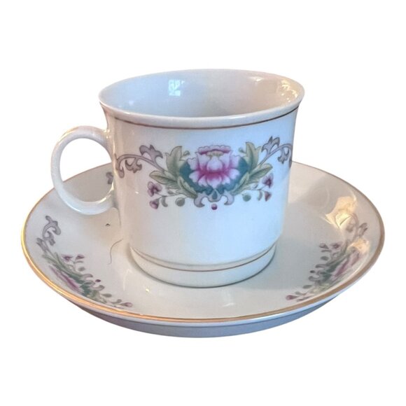 Demitasse Tea Cup and Saucer Set LILING CHINA Porcelain White Pink Rose Lotus - Picture 3 of 7